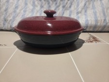 Denby England Harlequin  2.5 Quart Oval Covered Casserole Dish Green Red Blue picture