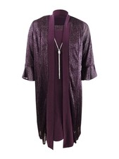 R&M Richards Women's Plus Size Necklace Dress & Sparkle Jacket (16W, Plum) picture