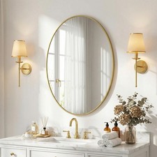 Oval Bathroom Mirror 24x32 Gold Mirror Stainless Steel Metal Frame Vanity Mir... picture