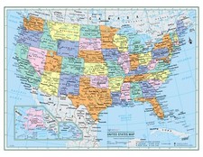USA United States Wall Map Color Poster 32