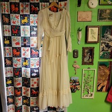 Vintage 70s Gunne Sax Maxi Dress 11 Ivory Floral Lace Tiered Ruffle Empire Waist picture
