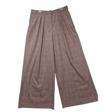 Worthington Women 16 Burgundy Glen Plaid Wide Leg Pleated High Rise Trousers picture
