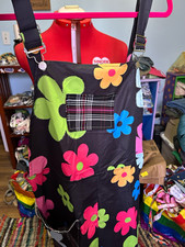 Black Floral Bib Kitchen Apron w/ Pocket, Adjustable Straps, One Size picture