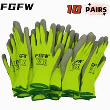 10 Pairs Work Gloves High-Viz Green Ultra-Thin PU Palm Coated Multi-Purpose  picture