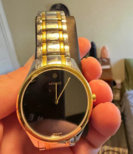 Movado Museum Swiss Made Quartz Black Dial Two-Tone Bracelet Watch w/ Box picture