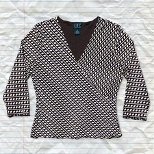 INC International Concepts Brown Oval Print Wrap Top picture
