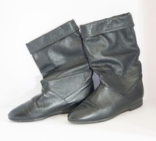 Vtg Cobbie Leather Slouch Boots-Black-Calf-High-Women's Size 91/2 W-VG picture