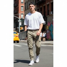 Nena and Pasadena NXP Mens Tan Khaki Distressed Cargo Jogger Pants 32 NPMFF004 picture
