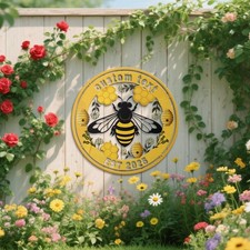 Personalized Floral Honey Bee Metal Sign, Bee Yard Decor for Home Gift picture