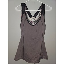 Lululemon Striped Tank Top with Built-in Butterfly Floral Sports Bra Size 8 picture