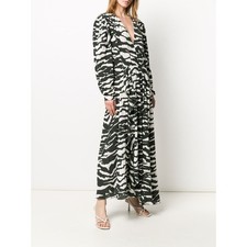 ISABEL MARANT NWT $1245 Blaine Ruched Zebra Silk Blend Midi Dress Size 4-6 picture