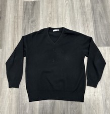 Johnstons of Elgin Men's Large Wool V Neck Black Sweater Scotland *Read Descrip. picture