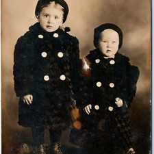 c1910s Clyde Swartz Children Winter Fur Coats Boots RPPC Antique Postcard picture