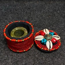 Hand sewn turquoise shell jewelry box with precious antique jade fingers inside picture