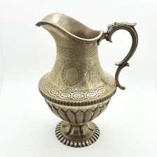 Antique Hand Etched Floral Water Jug Pitcher Silver Plate picture