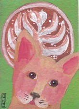 Print of ACEO original painting 2.5”x3.5” pup latte picture