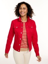 Classic Jean Jacket - Solids  at Talbots, NWT $129, color RED POP , all size picture