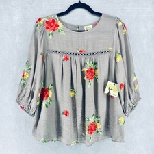 Anthropologie Fig & Flower Top Womens M Floral Embroidered Blouse NWT picture