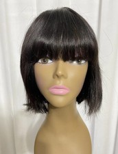 Natural Black Short Bob Wig With Bangs 100% Human Hair Glueless Non Lace picture