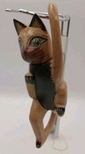 Vintage Hand Carved Wood Folk Art Cat Flower Pot / Shelf Hanger picture