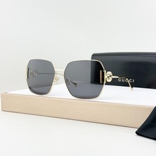Gucci GG1207SA Geometric Sunglasses Women Gold Frame Grey Lens 64-16-140 picture