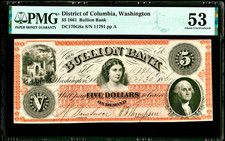 NBNCo Blank Back 10/30/1861 Bullion Bank Washington DC Issued $5 Note PMG AU53 picture