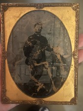 Antique Tintype Photo In Original Picture Frame Man Gold Embellishments 1863 picture