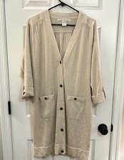 Diane von Furstenberg DVF Metallic Knit Duster Cardigan Wool Silk Champagne Gold picture