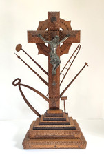 Authentic Antique Tramp Art Arma Christi Crucifix – Passion of Christ Folk Art picture