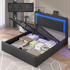 Queen size hydraulic lift bed, LED lights, charging station, PU upholstered bed picture