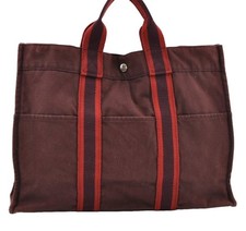 Authentic HERMES Fourre Tout MM Hand Tote Bag Canvas Brown AD225 picture