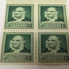 US Postage Stamps John James Audubon 1c Green Plate Block of 4 Face $0.04 picture