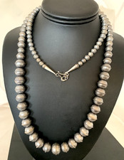 Hand Stamped Bench Navajo Pearls Graduated Sterling Silver Bead Necklace 24” picture