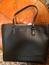 GUESS Hensley Black Embossed Logo Zip Top Tote Detachable Strap Pockets picture