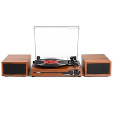 Bluetooth Vinyl Record Player with External Speakers, Retro Turntable, Brown Fin picture