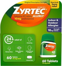 ZYRTEC ALLERGY 60 CT. 3 BOXES IN A LOT. TOTAL 180 TABLETS PER LOT. EXP 1/2028 picture