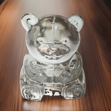 Partylite Clear Glass Teddy Bear Tea Light Votive Candle Holder Figurine 4in picture