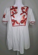 Madewell Floral Embroidered Peasant Top White Red Boho Summer Tunic Cotton S picture
