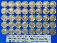 Buffalo Nickels Roll Lot of 40 FULL DATE Coins ~ Mostly 1930s and Mixed Mints picture