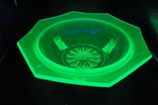 Vintage c.1930's  Depression/Uranium Glass 3 Footed Octagonal Centerpiece Bowl picture