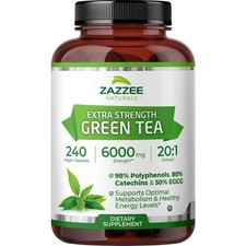 Zazzee Green Tea 20:1 Extract, 6000 mg Strength, 50% EGCG, 240 Capsules, Kosher picture