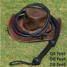 Handmade Black Leather Bullwhip 12 Plait 4–8ft Long Rope Core Whip Professional picture