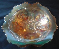 Fenton Horse Medallion Vaseline Jack In Pulpit Footed Carnival Glass Bowl picture