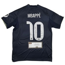 Autographed/Signed Kylian Mbappe Real Madrid Navy Soccer Jersey Panini COA picture