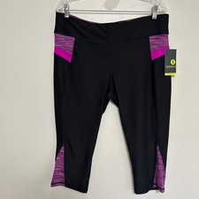 Xersion NWT Capri Leggings XL Black Raspberry Drawstring picture