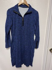 J. McLaughlin Bedford Dress Blue Geometric 1/4 Zip Stretch Long Slv Sz L  picture