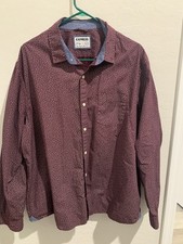 Express Men's Slim Burgundy Geometric Cotton Woven Button-Up Shirt Long Sleeve  picture