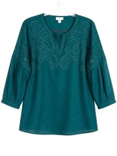 J.Jill Teal Embroidered Cotton Viscose Peasant Blouse Tunic Top picture