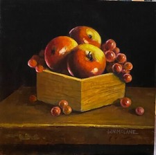 Original Oil Painting Impressionist Still Life New Red Apples Grapes 12”x 12” picture