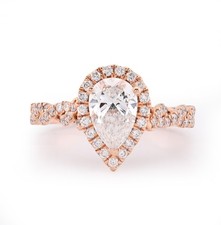 14k Rose Gold 1.48CTW Pear Shape Lab Diamond Halo Engagement Twisted Ring 4.1gms picture
